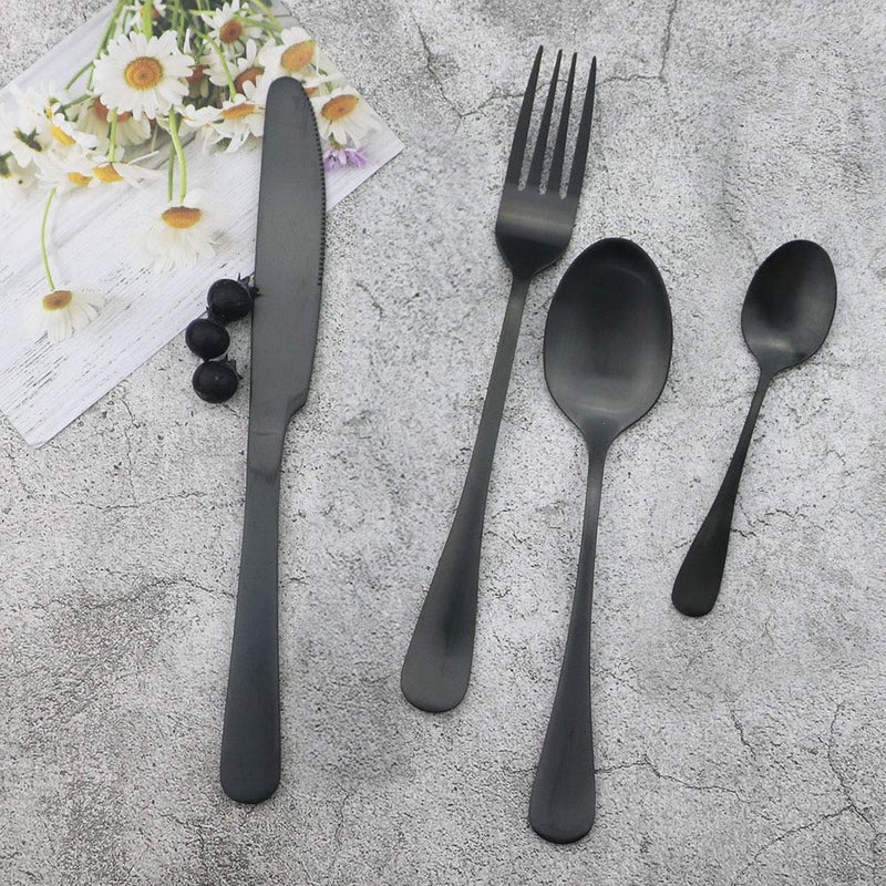 JASHII Matte Black Silverware Set, Satin Finish 24-Piece Stainless Steel Flatware Set,Kitchen Utensil Set Service for 6,Tableware Cutlery Set for Home and Restaurant, Dishwasher Safe (Black full) - Image 2